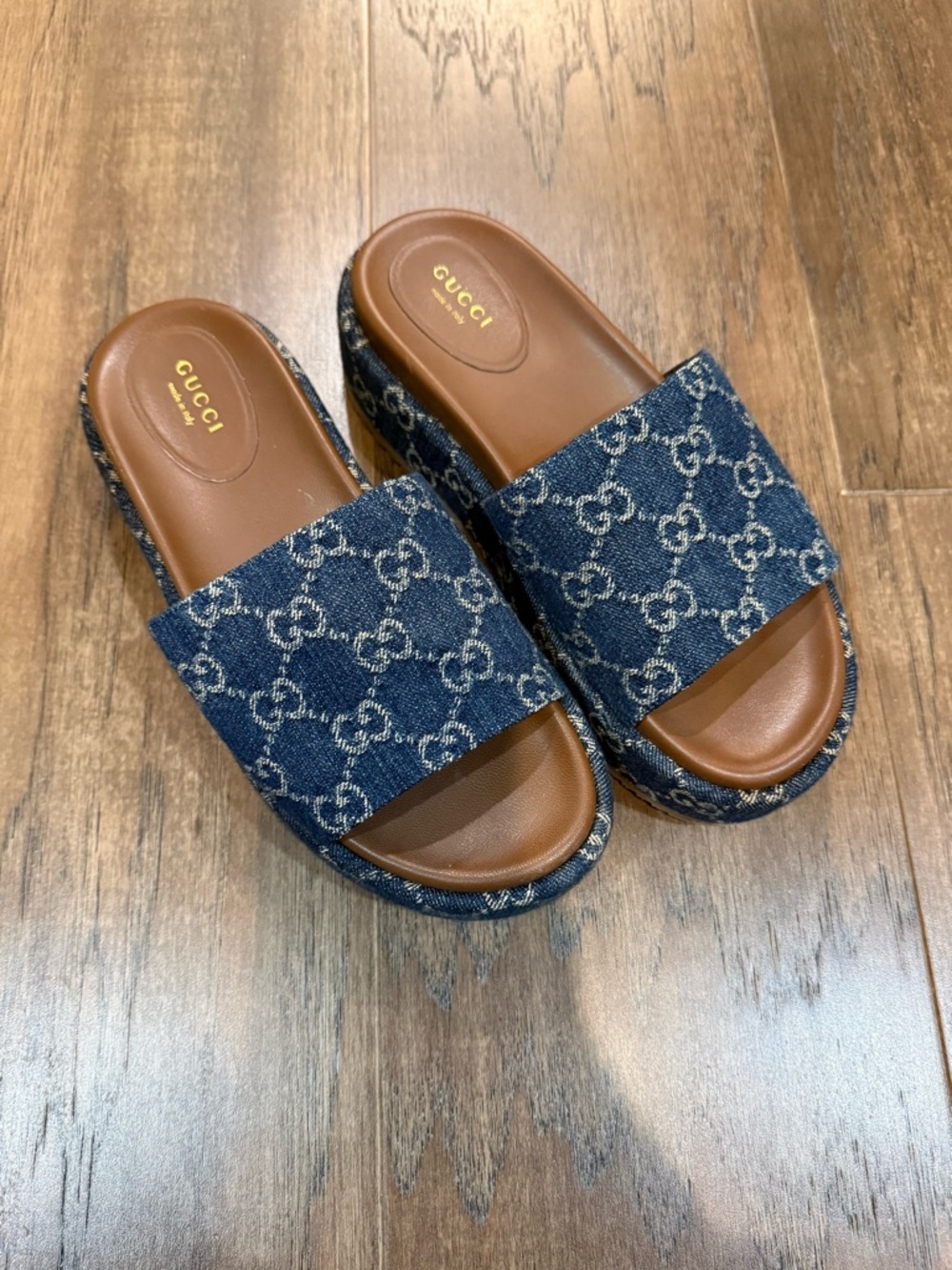 Gucci Blue Denim GG Platform Slide Mules - Picture 3 of 7